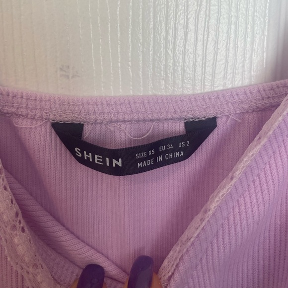 Lace Trim Tie Crop Top (Lilac Purple) - Picture 6 of 8